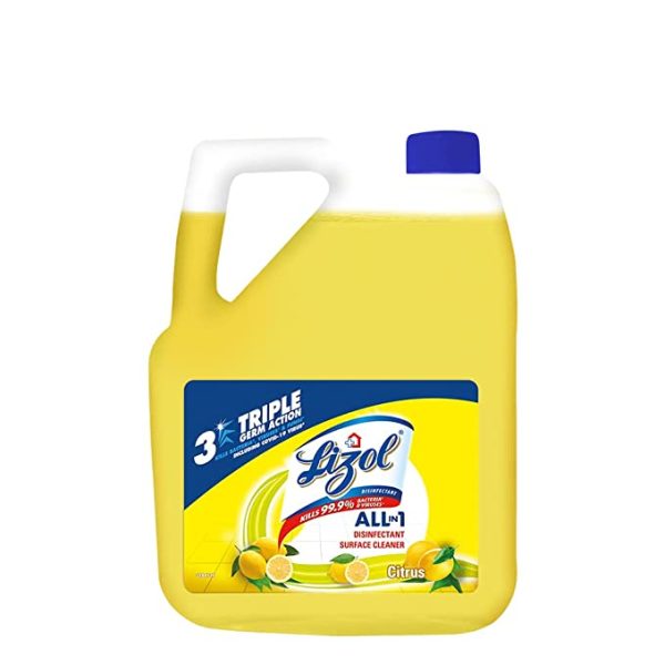 Lizol Disinfectant Surface & Floor Cleaner Liquid, Citrus - 5 Litre | Suitable for All Floor Cleaner Mops | Kills 99.9% Germs| India's #1 Floor Cleaner
