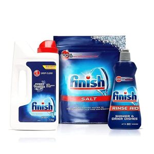 Finish Dishwasher Rinse Aid Liquid, Shine & Dry - 400ml + Dishwasher Salt - 2Kg + Dishwasher Detergent Powder- 1Kg  | Recommended by Most Dishwasher Brands