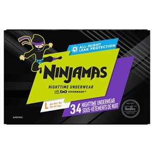 Pampers Ninjamas Nighttime Bedwetting Underwear Boys Size L (64-125 lbs) 34 Count (Packaging & Prints May Vary)