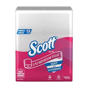 Scott 3 Ply Toilet Paper - 12 Toilet Tissue Rolls x 160 Pulls (1920 Pulls)- Bathroom Tissue From Kimberly Clark, White