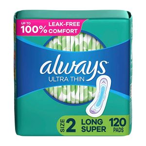 Always Ultra Thin Size 2 Feminine Pads without Wings, Super Absorbency, Unscented, 40 Count - Pack of 3 (120 Total Count) (Packaging May Vary)