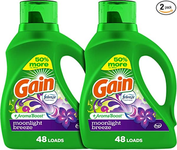Gain + Aroma Boost Laundry Detergent Liquid Soap, Moonlight Breeze Scent, 45 Loads, 65 Fl Oz, Pack Of 2, He Compatible
