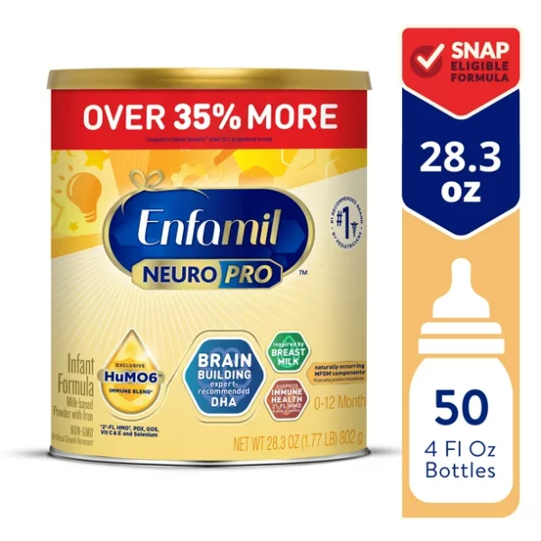 Enfamil NeuroPro Baby Formula, Triple Prebiotic Immune Blend with 2'FL HMO & Expert Recommended Omega-3 DHA, Inspired by Breast Milk, Non-GMO, Powder Can, 28.3 Oz